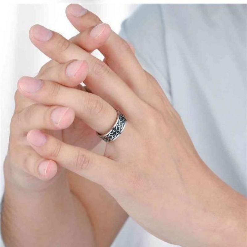 Adjustable Open Ring Men Women Vintage Textured Geometric Punk Style Copper Band Retro Fashion Accessory