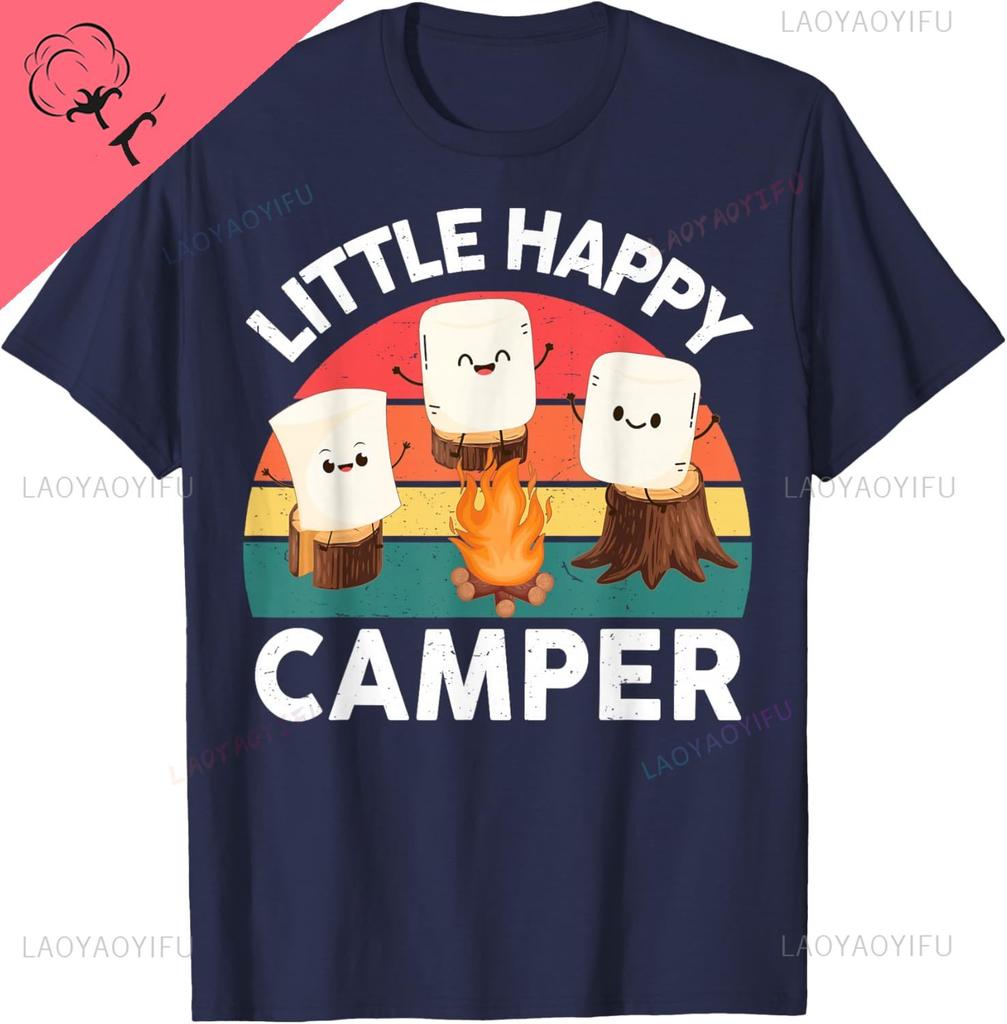 Happy Marshmallow Campershirt Kids Toddler Boy Cute Camping Tshirt Kawayi Harajuku Funny Cotton Printed Tshirt