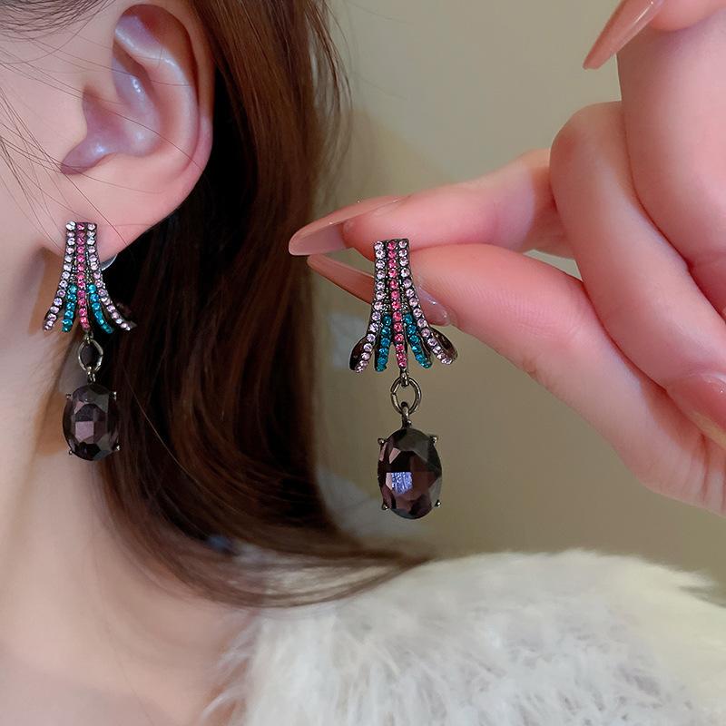 

Винтажные цветные овальные висячие серьги с кристаллами для женщин, аксессуары для вечеринок, букле со стразами femmes