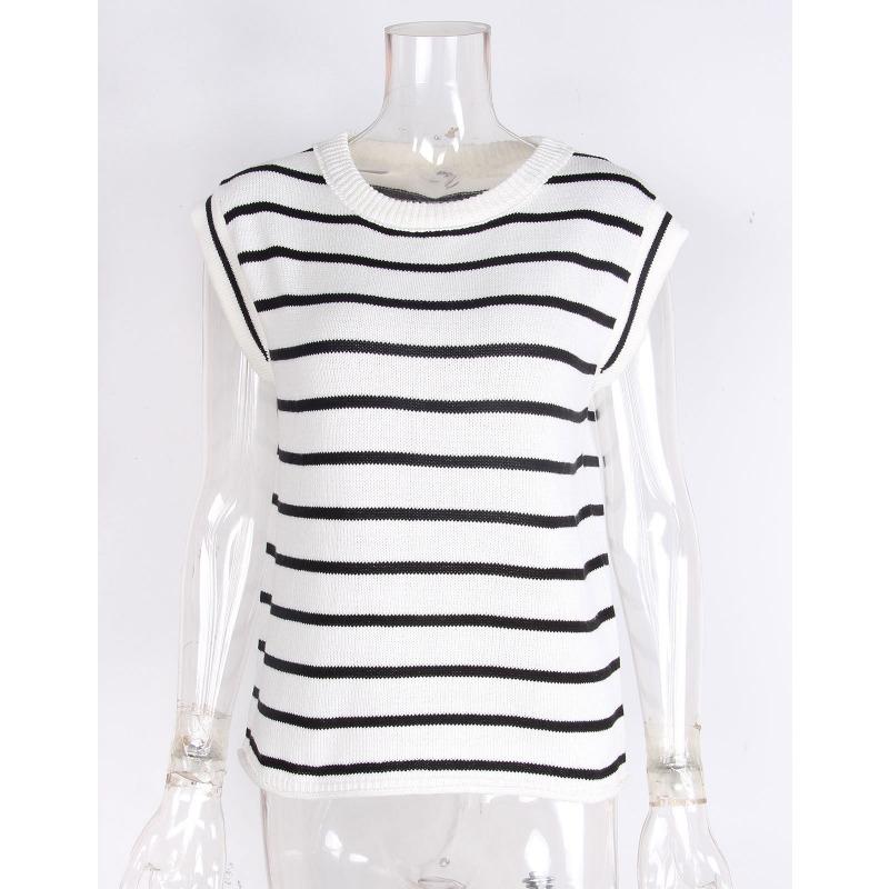 Podzim/zima Dámský pulovr s kulatým výstřihem Pletený Volný Pruhovaný Svetr s krátkým rukávem