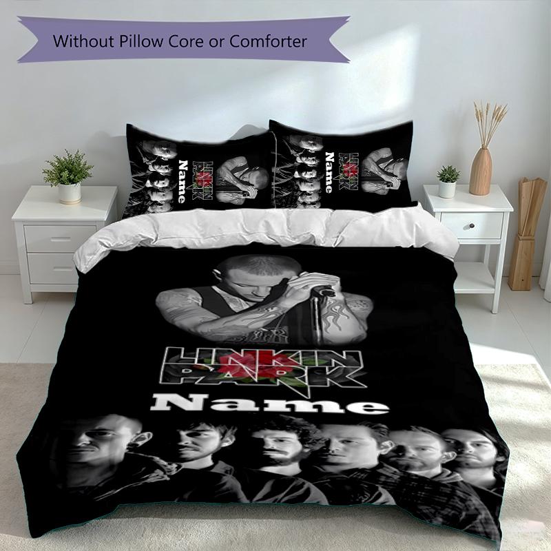 3-teiliges personalisiertes Linkin Park Set, Enthält 1 Bettbezug und 2 Kissenbezüge, Ganzjahres-Schlafzimmerdekoration