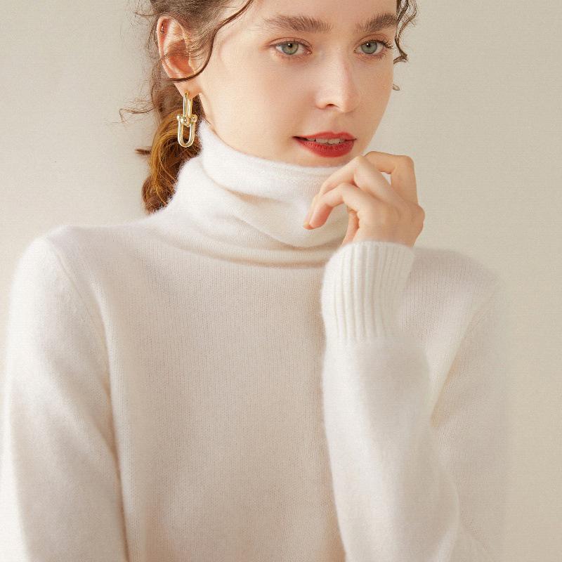100% Cashmere Women's High Neck Slim Fit Sweater - Autumn/Winter Fashion Versatile Base Layer