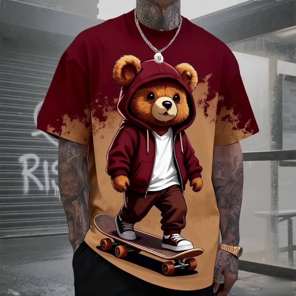 Summer Men's Bear 3D Printed Crew Neck T-Shirt