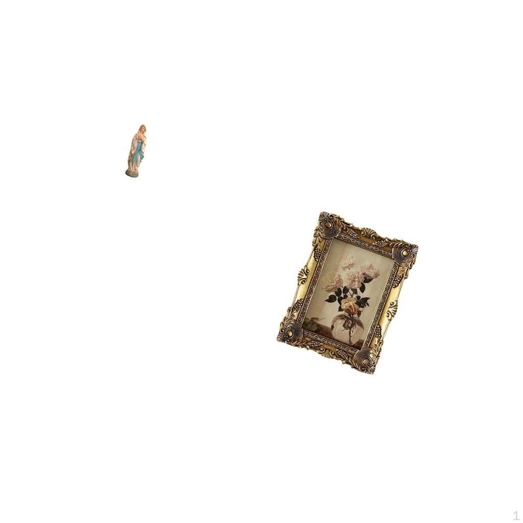 Blessed Lady Resin Sculpture And Ornate Vintage Photo Frame Decorative Artwork for Office Tabletop