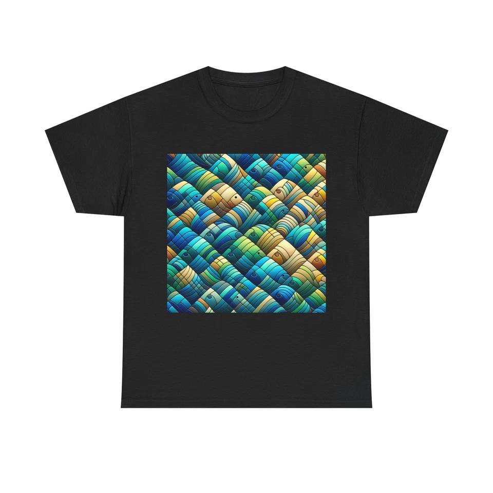 Unisex Adult T Shirt Tessellated Fish Mosaic Ocean Colors S