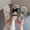 Women's 2-in-1 Platform Bow Sandals Summer Casual Sloping Back Flat Shoes Lightweight Beach Shoes