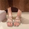 2025 new fairy rhinestone bow fairy beautiful high value cool slippers outer wear with diamond crystal heel women's shoes