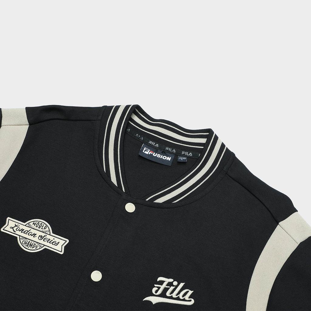 Fila Fusion Color Block Logo Print Loose Fit Baseball Jacket Men jackets Black T11M332704F-BK
