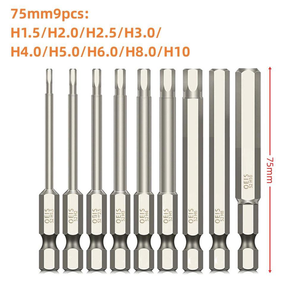Magnetischer Sechskantschraubendrehersatz aus S2-Stahl mit Kugelkopf und Sechskantgriff für pneumatische/elektrische Schraubendreher.