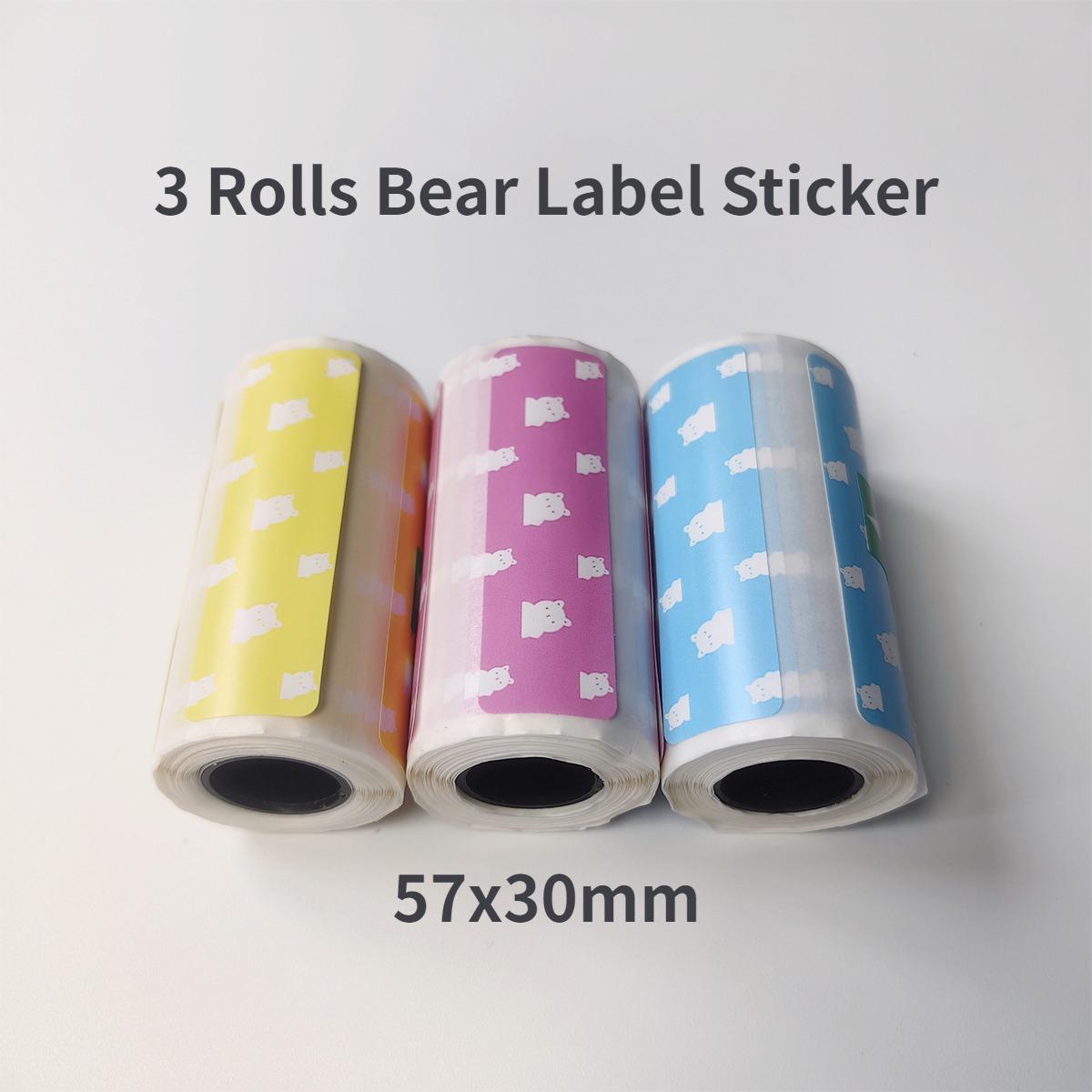 

3 рулони термопринтерного паперу Милий ведмідь 57x30 мм 15 мм наклейка етикетки Самоклеючі етикетки для міні портативних термопринтерів бурштин