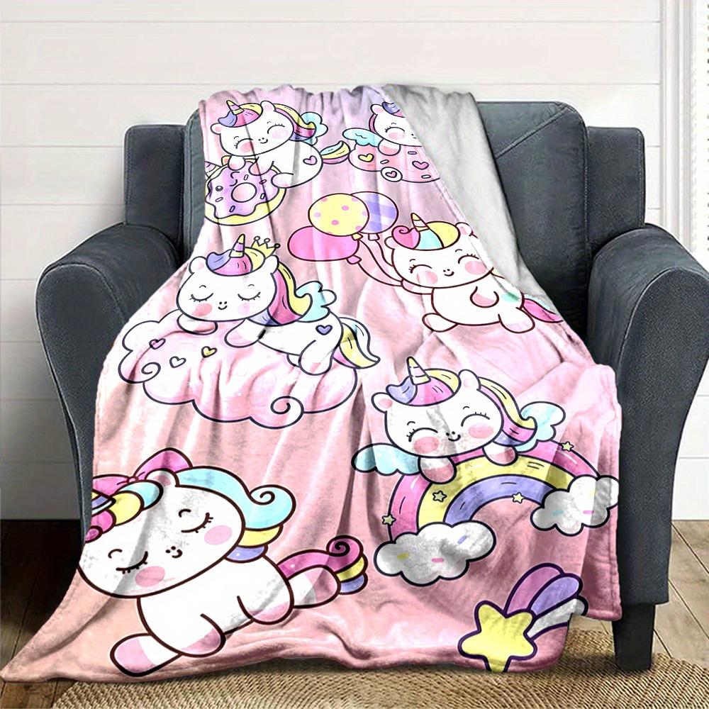 1pc Flannel Blanket, Unicorn,Rainbow,Balloon Pattern Printed Blanket, Sofa Bed Sofa Car Office Camping Travel Warm And Comfortable Soft Blan