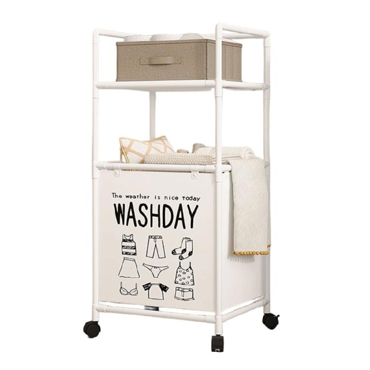 Space Saving Laundry Basket with 2 Shelves Sturdy Oxford Fabric Removable Liner Collapsibles Clothes Organizers