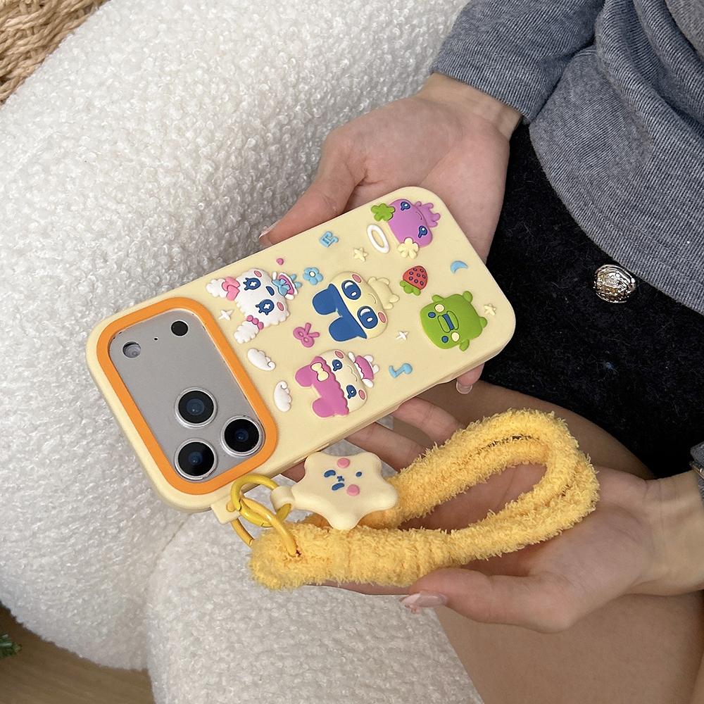 Lustiges 3D-Cartoon-Tamagotchi-Handgelenkschlaufe-Hülle Für iPhone 12 13 14 15 16 Plus 17 Pro Max Weiches Silikon Stoßfestes Rückseitige Abdeckung