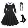 Abito Cosplay Nero in Seta di Latte di Wednesday Addams