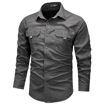 Spring and Autumn Men's Long Sleeve Simple Casual Tooling Top Youth Loose Cotton Shirt Jacket