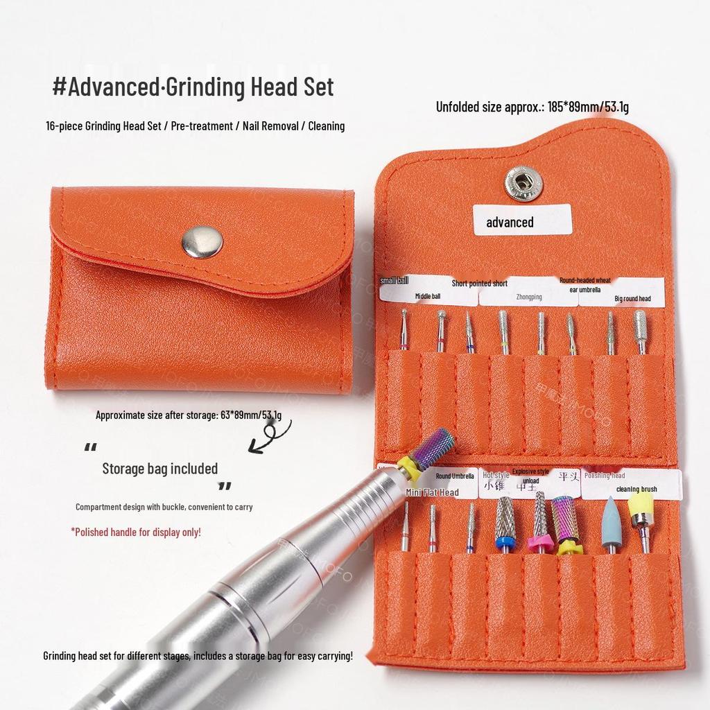 16-Piece Diamond Nail File and Grinding Bit Set with Storage Bag for Nail Art