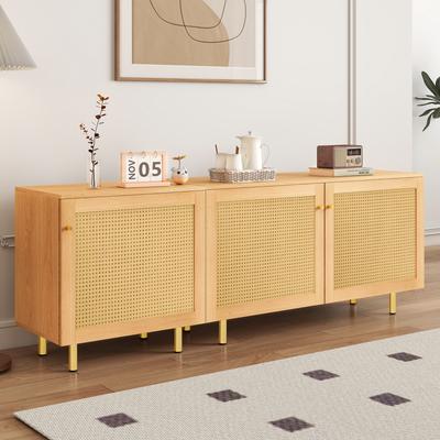 Meuble de rangement modulaire, buffet en rotin à trois portes, buffet rustique pour la salle à manger. Aspect bois naturel-H63/L180P40 cm