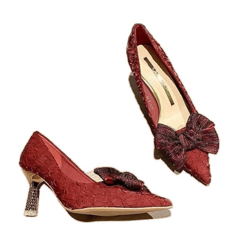 Green Wedding Shoes Xiuhe Bride 2025 New Spring and Autumn Red Car Shoes French Single Shoes Stiletto High Heels Women