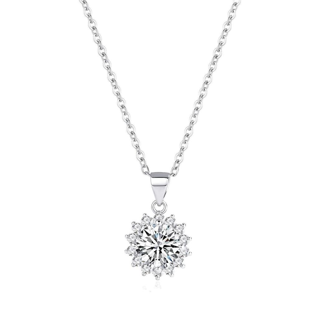 Elegant 2 Carat Moissanite Sunflower Pendant Necklace for Women - Colorfast Clavicle Chain
