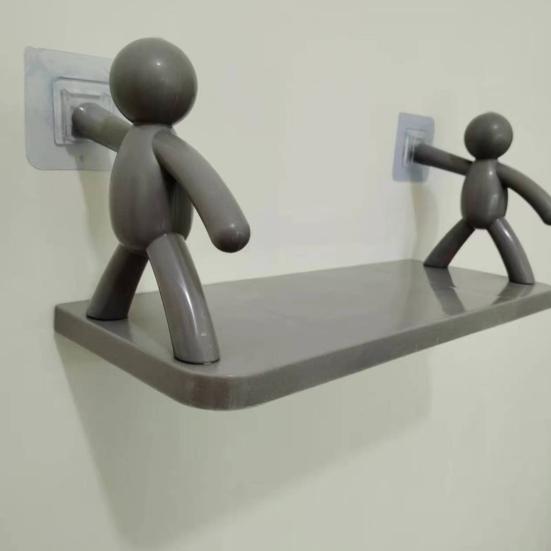 Mini Figures Storage Rack Cartoon Wall-Mounted Organizer Punch-Free Wall Storage Shelf for Kitchen Bathroom Living Room