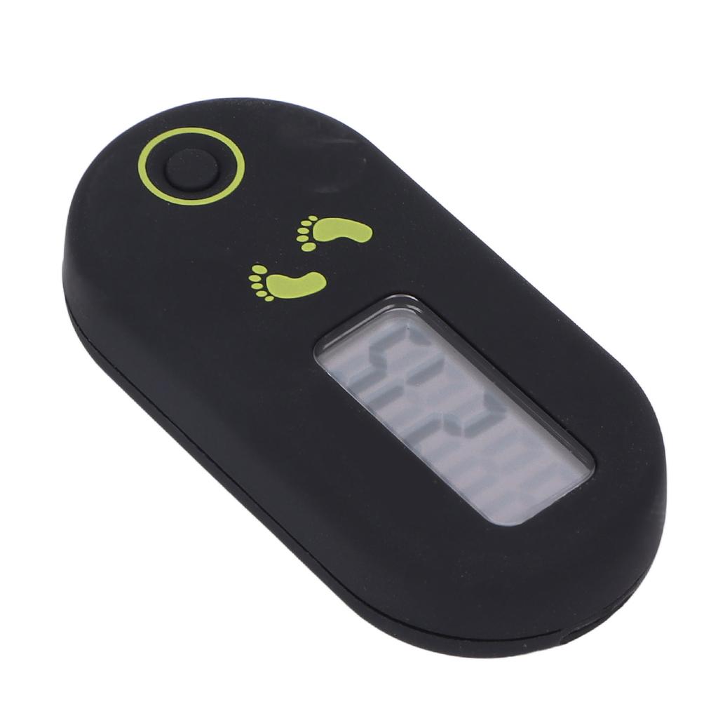 Mini krokoměr s lehkým pasovým klipem, matným povrchem a šňůrkou na krk