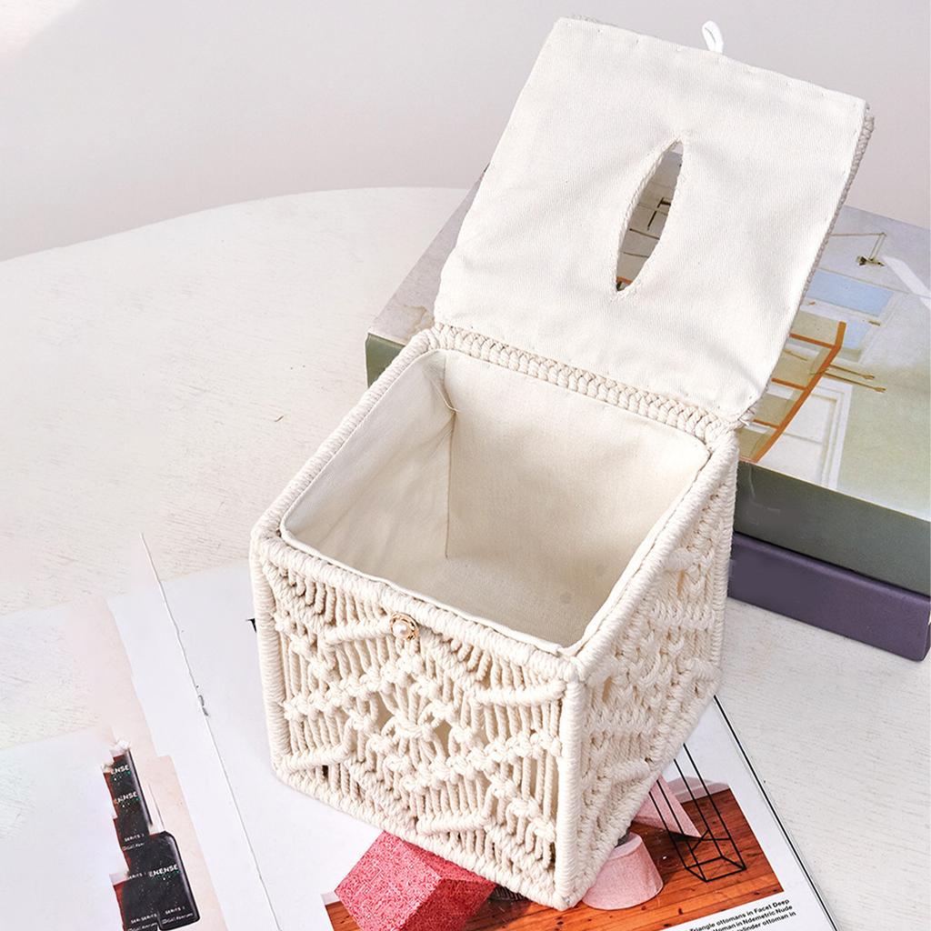 Decorative Square Woven Tissue Box Cover, Macrame Tissue Holder, Fits Most Square Size Tissues, Elegant Design