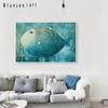 Elegant Poetry Modern Cartoon Nordic Big Fish Small House Canvas Painting Art Print Poster Picture Home Decoration Wall Decor