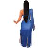 C7428 European and American Women's Fashion One-Shoulder Tassel Long Dress