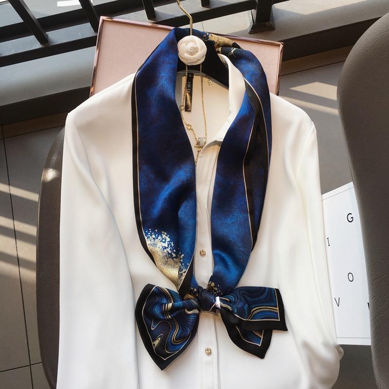 Temperament Blue Ocean! Mulberry Silk Silk Scarf Versatile Double-Sided Silk Scarf Thin Narrow Long Scarf Streamer