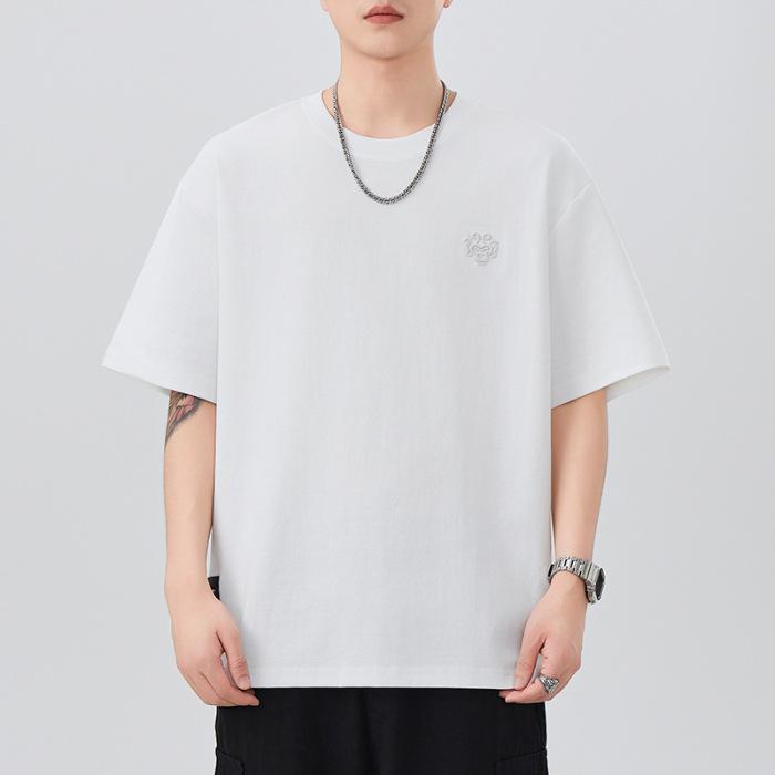 New Summer Short-sleeved T-shirt for Men Heavy Embroidered T-shirt Round Neck Loose Five-point Sleeve Casual