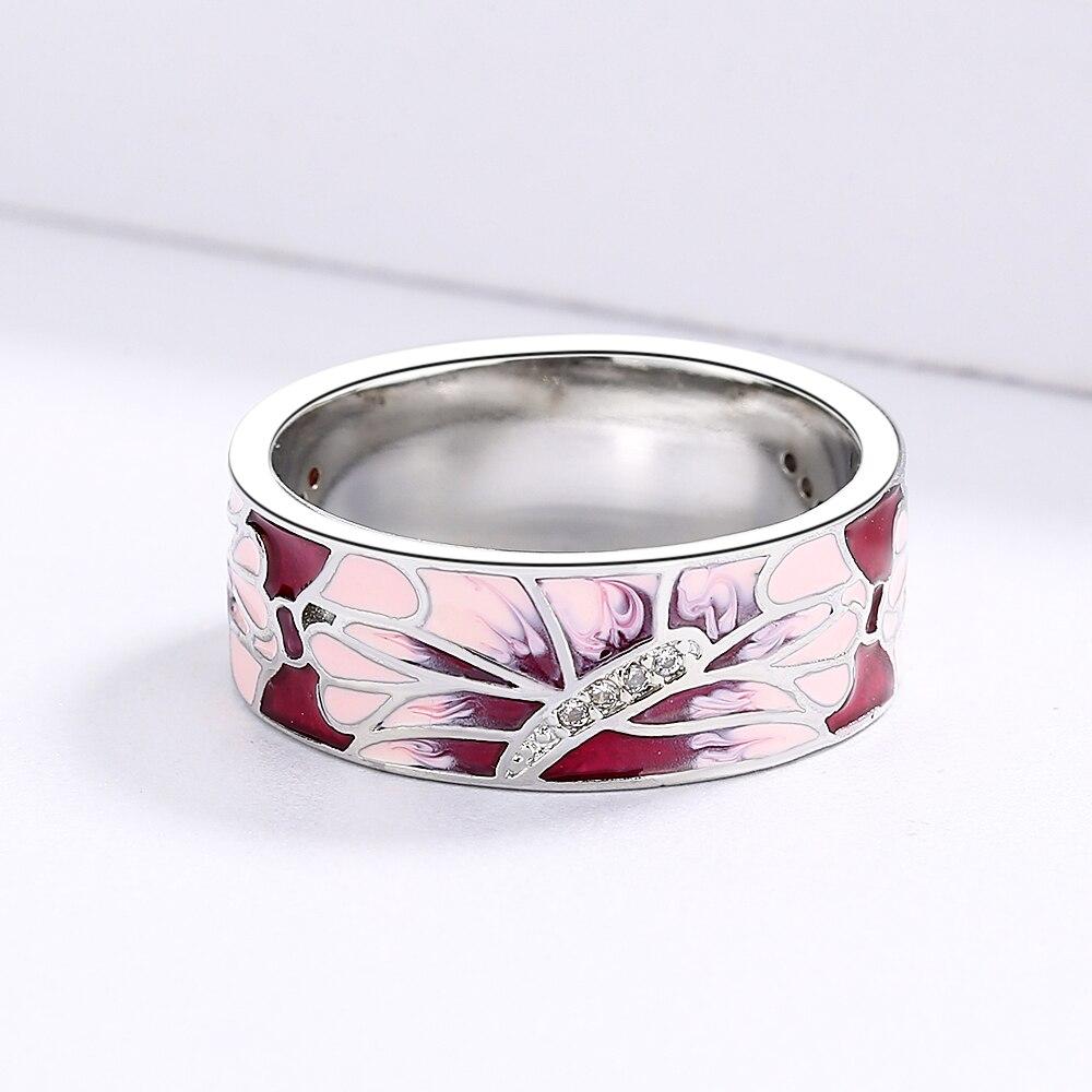 Elegant Rings for Women Pink Peach Ring Fashion Wedding Party Jewelry Classic Flower Handmade Enamel Ring Wedding Ring