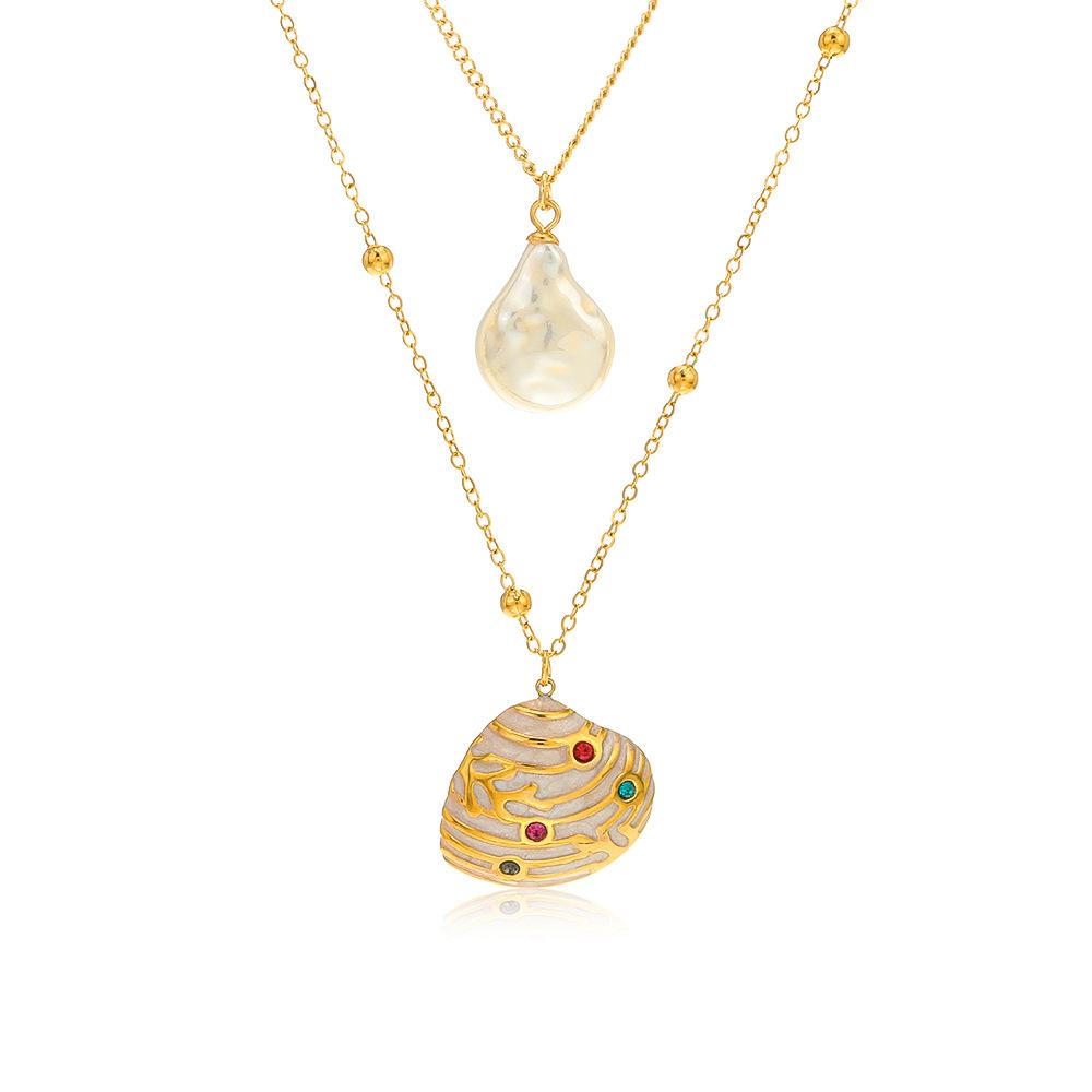 

Модное ожерелье с подвеской из двойной жемчужины и ракушки