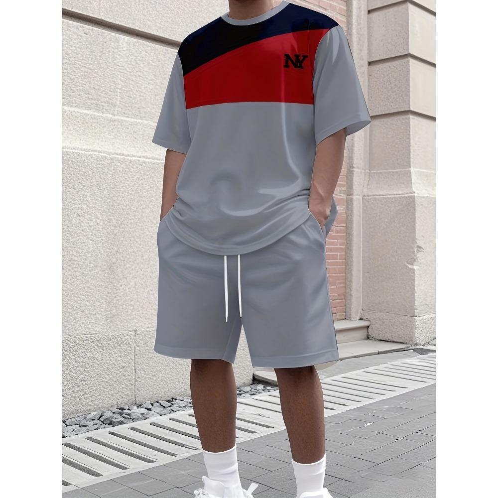 2026 Letter Printed Men's T-shirt and Shorts Set Loose Fit Short Sleeved Top and Shorts Summer Vacation Men's Clothing