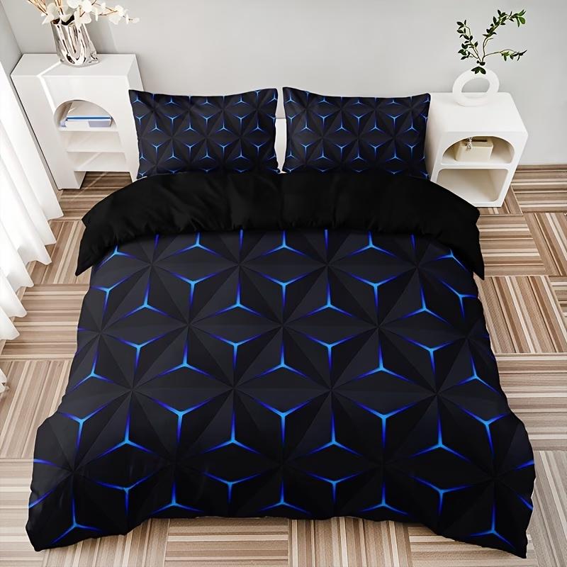 2/3Pcs Breathable Geometric Pattern Duvet Cover Set, All Season Machine Washable Bedding with Pillowcases