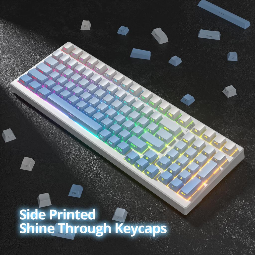135-Key Side-Printed PBT Gradient Keycaps, 75% Cherry Profile, Minimalist Style, Custom Shine-Through Keyboard Keycaps for Mechanical Keyboards