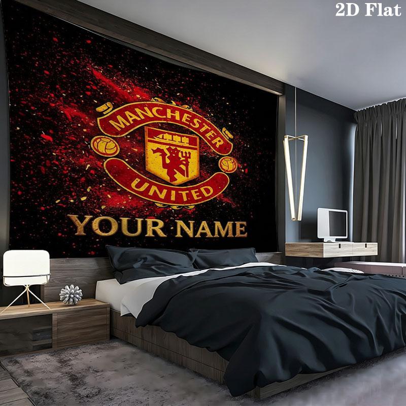 Manchester United F Custom Name Wall Tapestry Aesthetic Wall Hanging Printed Fabric Blanket Decorative Tapestries for Bedroom Living Room Home Decor