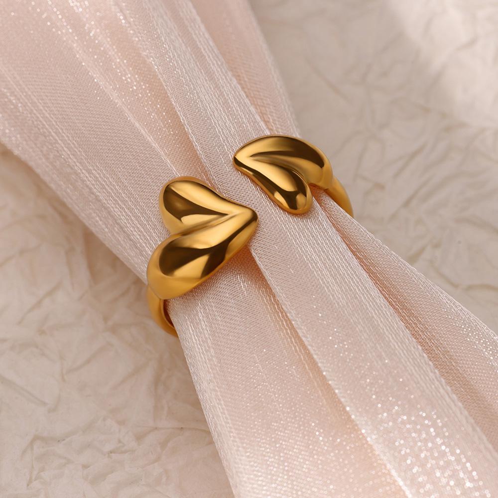 Double Heart Rings For Women Gold Color Stainless Steel Open Adjustable Ring Female Fashion Party Wedding Aesthetic Jewelry Gift