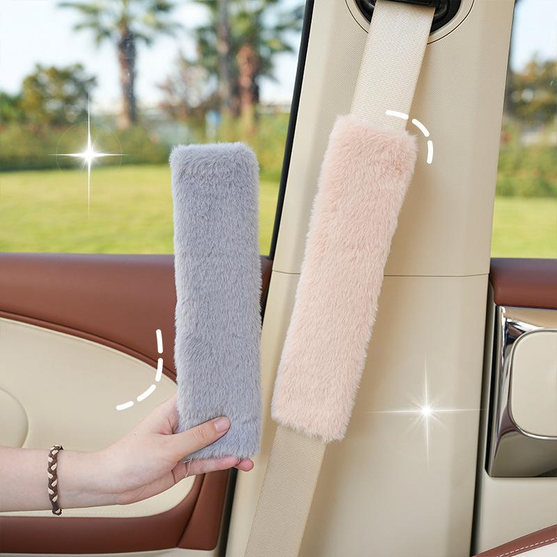 1-Piece Car Seat Belt Shoulder Cover Plush Solid Color Car Seat Belt Cover Soft and Comfortable