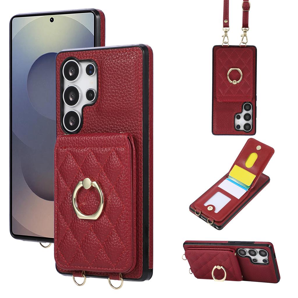 Ring Flip Lanyard Leather Wallet Card Phone Case for Samsung Galaxy S25 Edge S24 S23 S26 Ultra S22 Plus S21 FE S20 Note 20 Cover