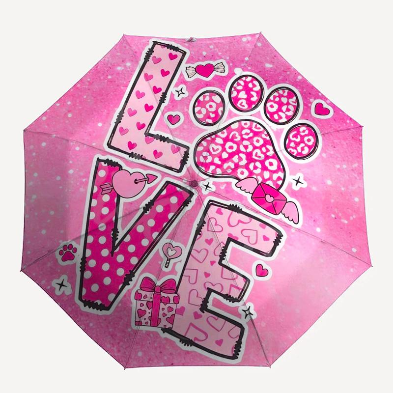 1pc Love Heart Paw Print Gift Umbrella with Plastic Handle,Suitable for All Seasons Umbrellaptys26046