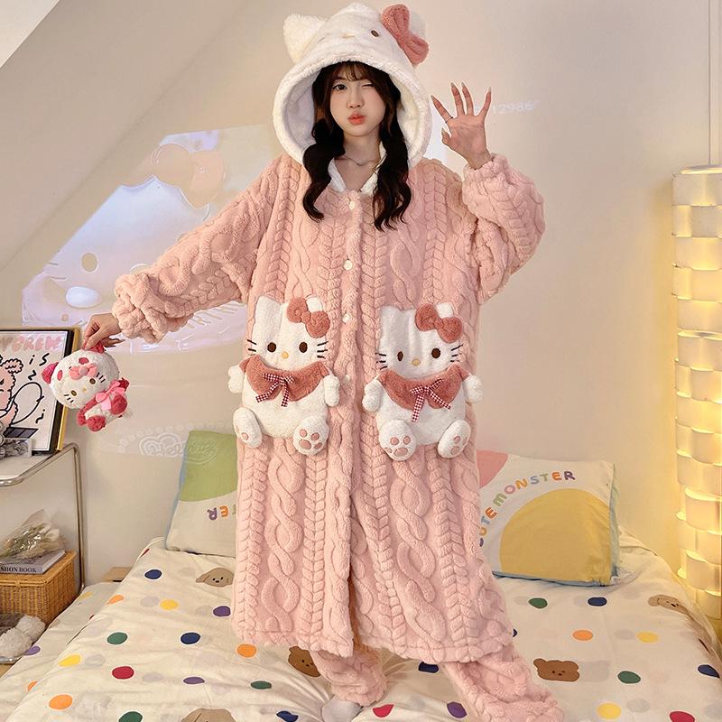 Women's Winter Plus Velvet Coral Fleece Nightgown - Cute Thick Flannel Home Wear