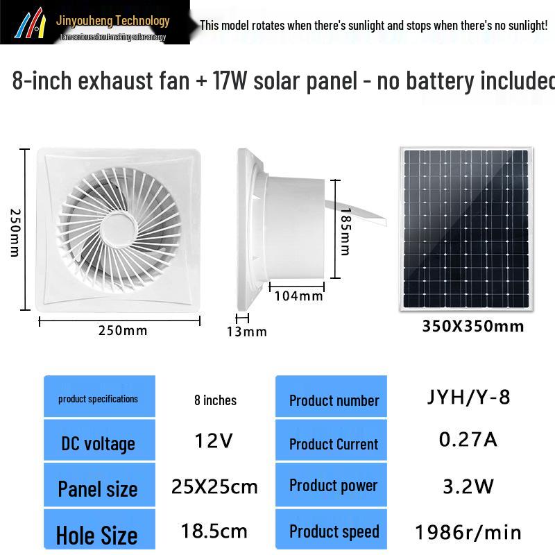 12V Solar-Powered Round Exhaust Fan for Household Bathroom Window Ventilation