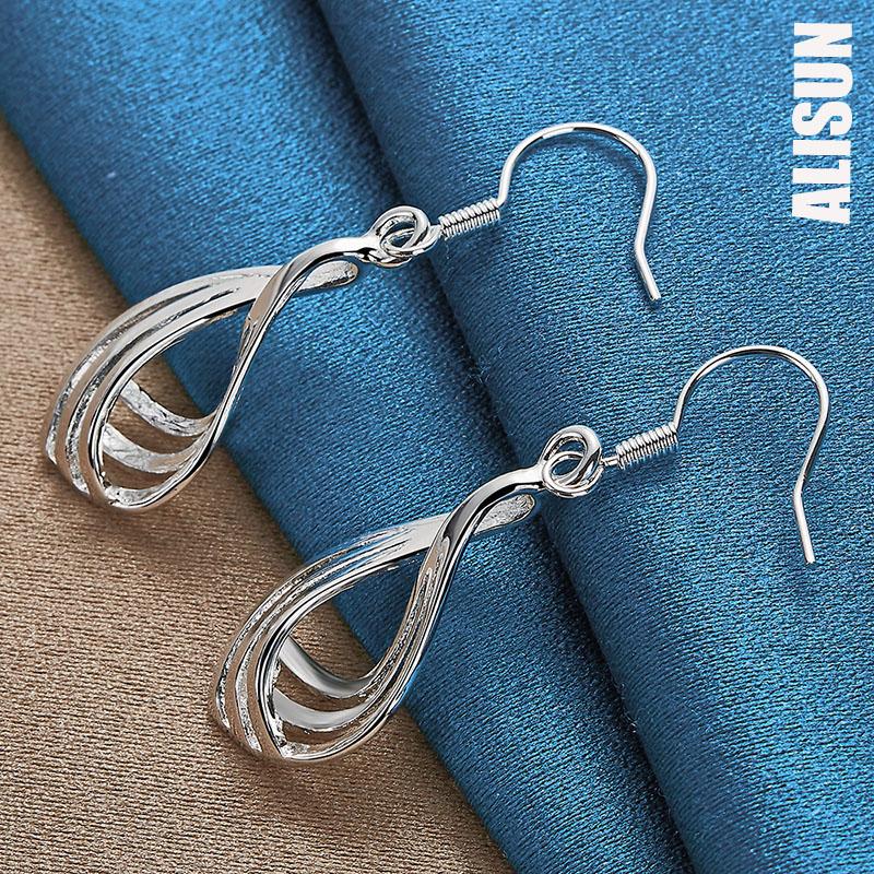 925 Sterling Silver Three Line Water Droplet Piercing Earrings Fashionable Wedding Jewelry