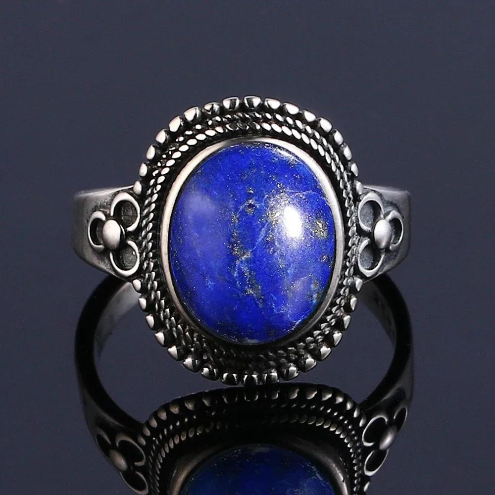 Sterling Silver 925 Vintage Rings Oval 8X10mm Rings Black Onyx Natural Fine Jewelry For Men Women Rhodochrosite Rings