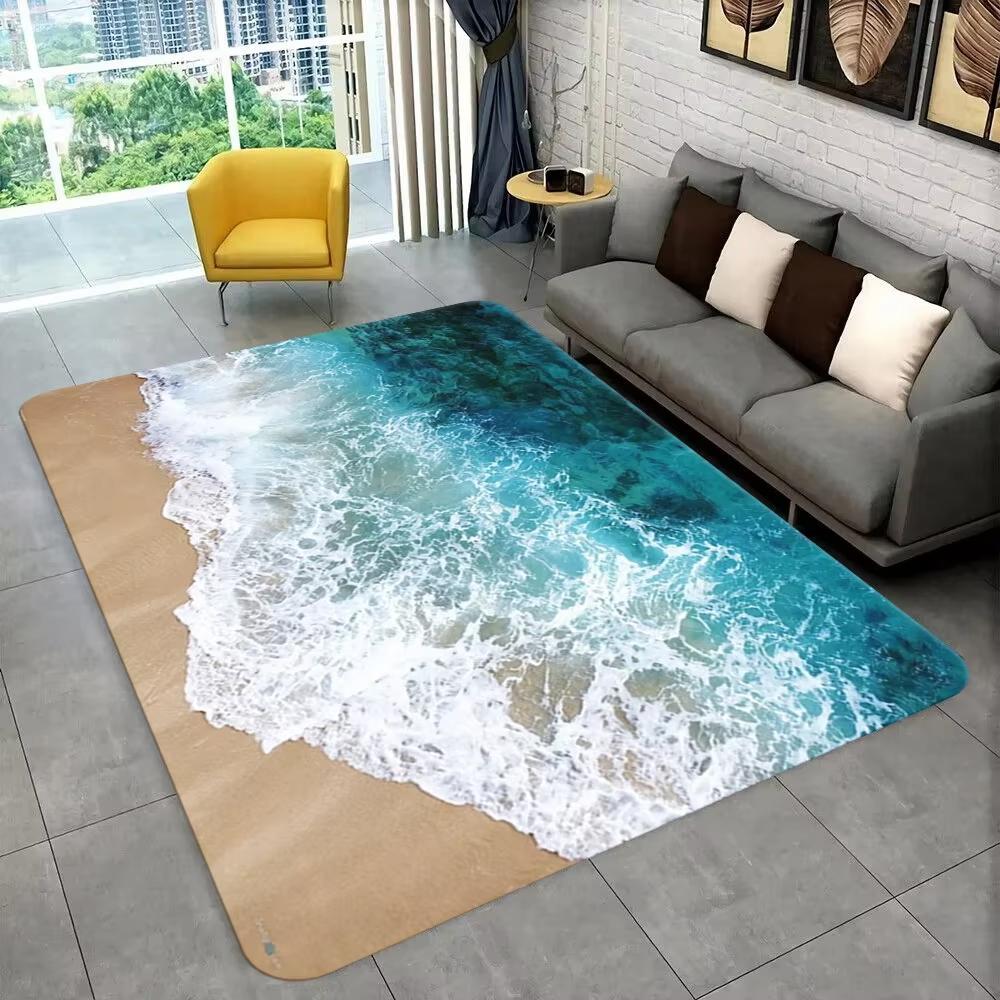 3D Beach Wave Inspired Carpet for Living Room Decor Lounge Sofa Area Rug Home Bedside Area Rug Balcony Kitchen Table Floor Mat