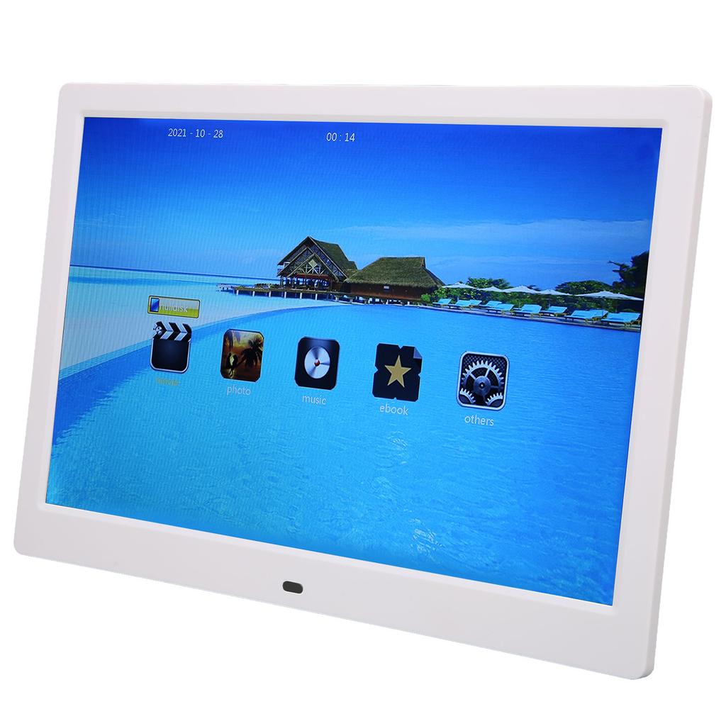 Digital Photo Frame 13 Inch HD 1280x800 LCD Display Remote Control Electronic Picture Album with Calendar 110‑240VWhite