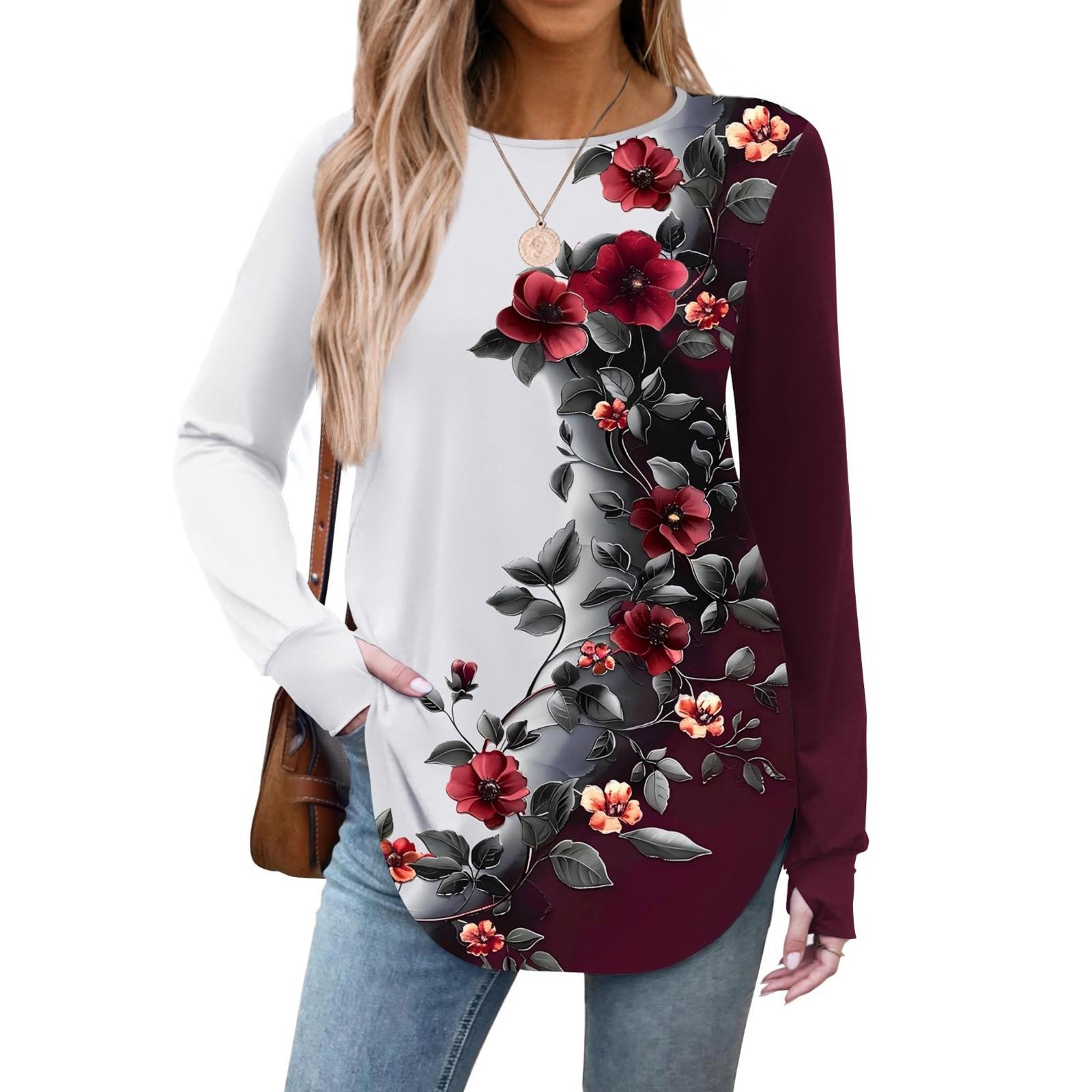 

Женские рубашки с длинным рукавом, туники с отверстием для большого пальца, футболки оверсайз, свободного кроя, осенние модные топы, одежда XXL