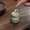 Yixing Zisha Cute Bunny Tea Pet: Lucky Rabbit Ornament for Tea Play and Fun.