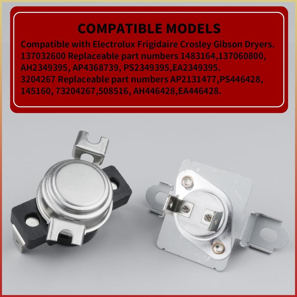 137032600 Dryer Thermal Limiter 3204267 Dryer Thermostat Replacement Part Compatible with Electrolux Frigidaire Dryers Replaces for PS2349395