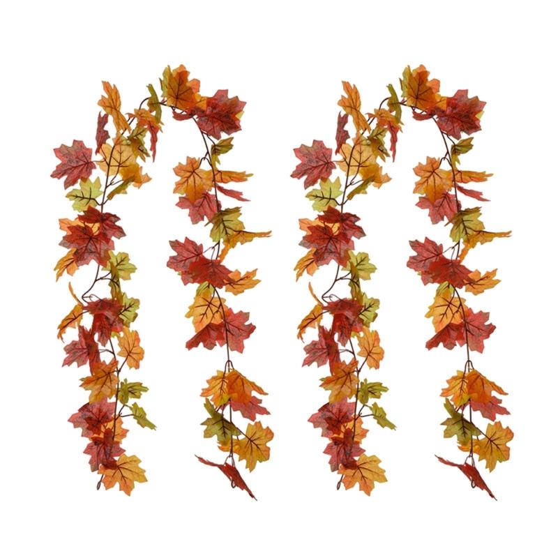 2Pcs Artificial Leaves Vine Hanging Plant for Thanksgiving Decoration, Artificial Vine Autumn Festival Decoration
